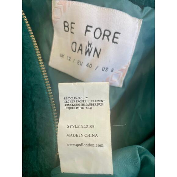 BE FORE DAWN COAT JACKET FULL ZIP  MOCK NECK SZ 8 EMERALD GREEN FAUX FUR COZY - Picture 5 of 15